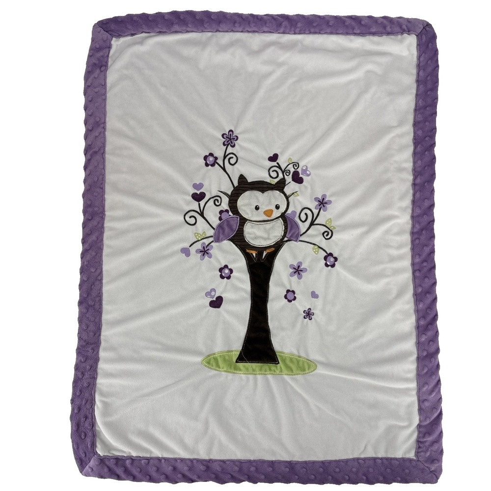 Little Miracles Purple Owl Blanket Tree Heart Flower Bird Costco Baby Fleece Bac